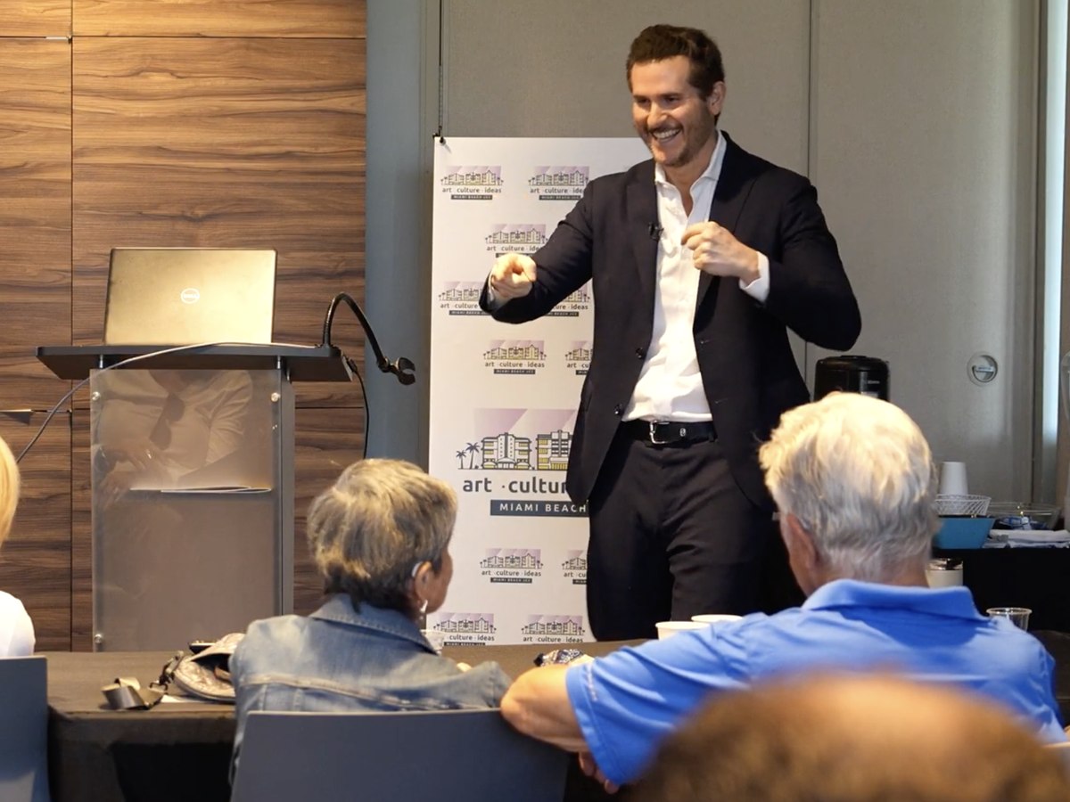 Dr. Steven Resnick speaking at Miami Beach JCC art culture ideas series